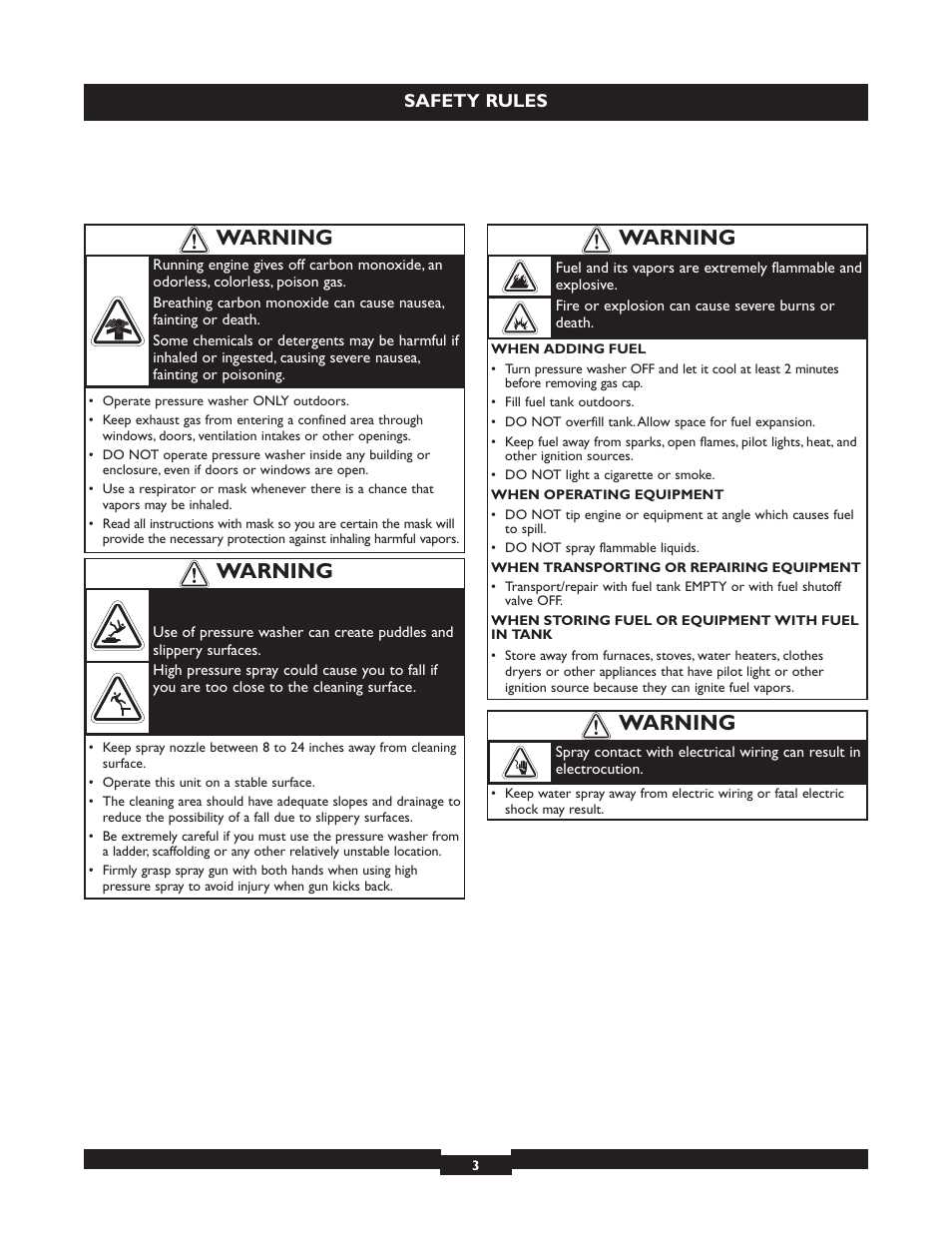 Warning | Briggs & Stratton 20224 User Manual | Page 3 / 92