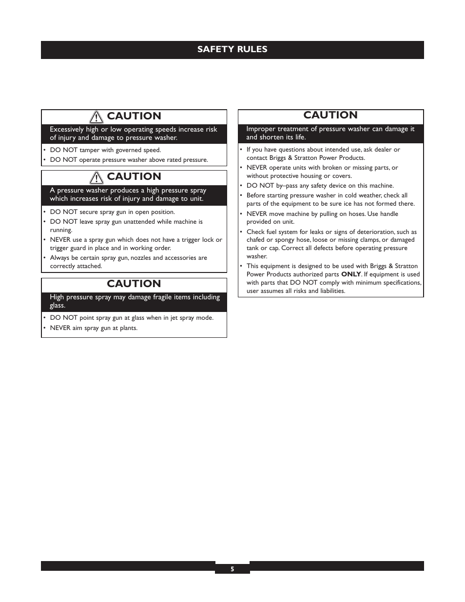 Caution | Briggs & Stratton 20224 User Manual | Page 5 / 92