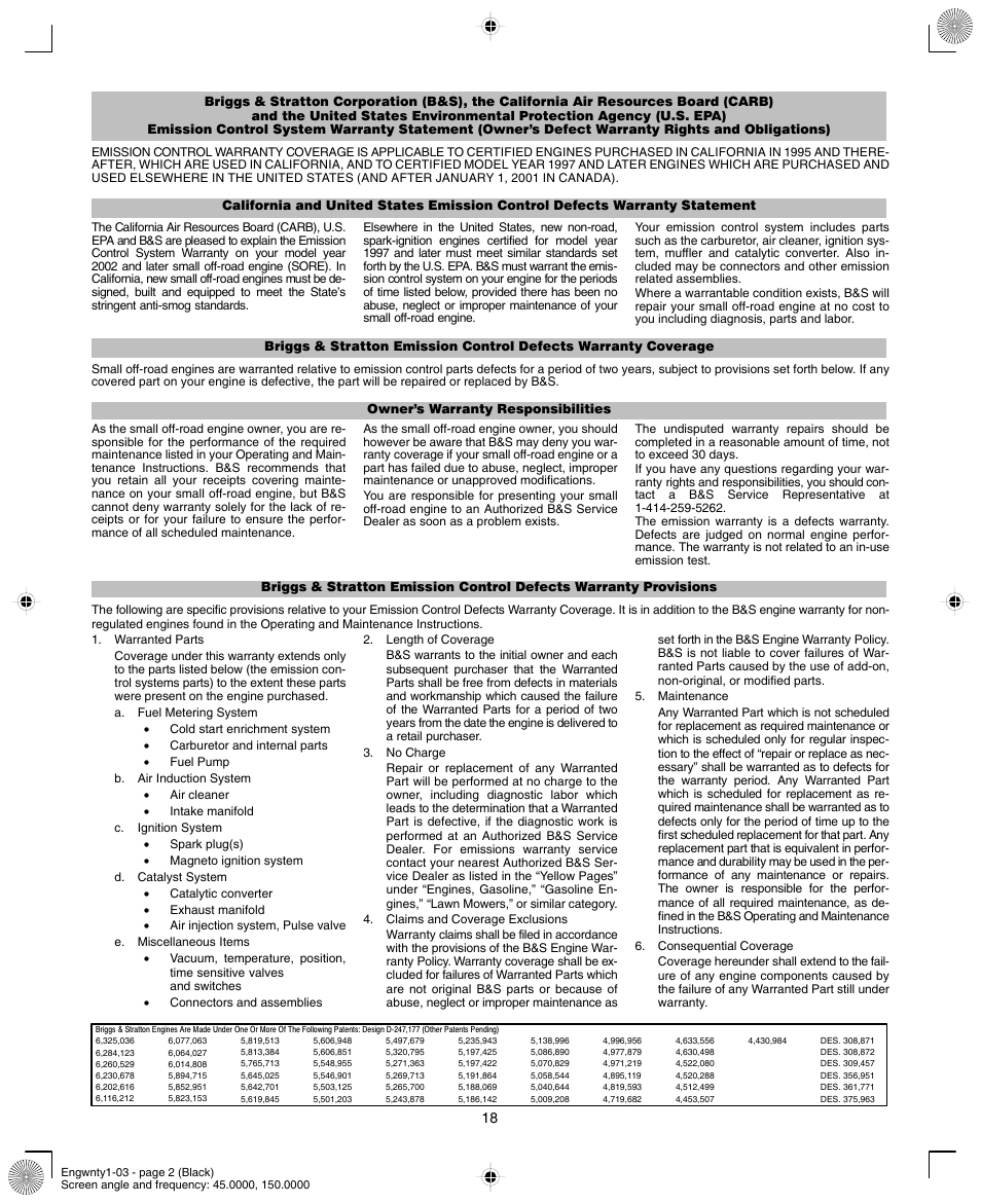 Briggs & Stratton 190000 User Manual | Page 18 / 20