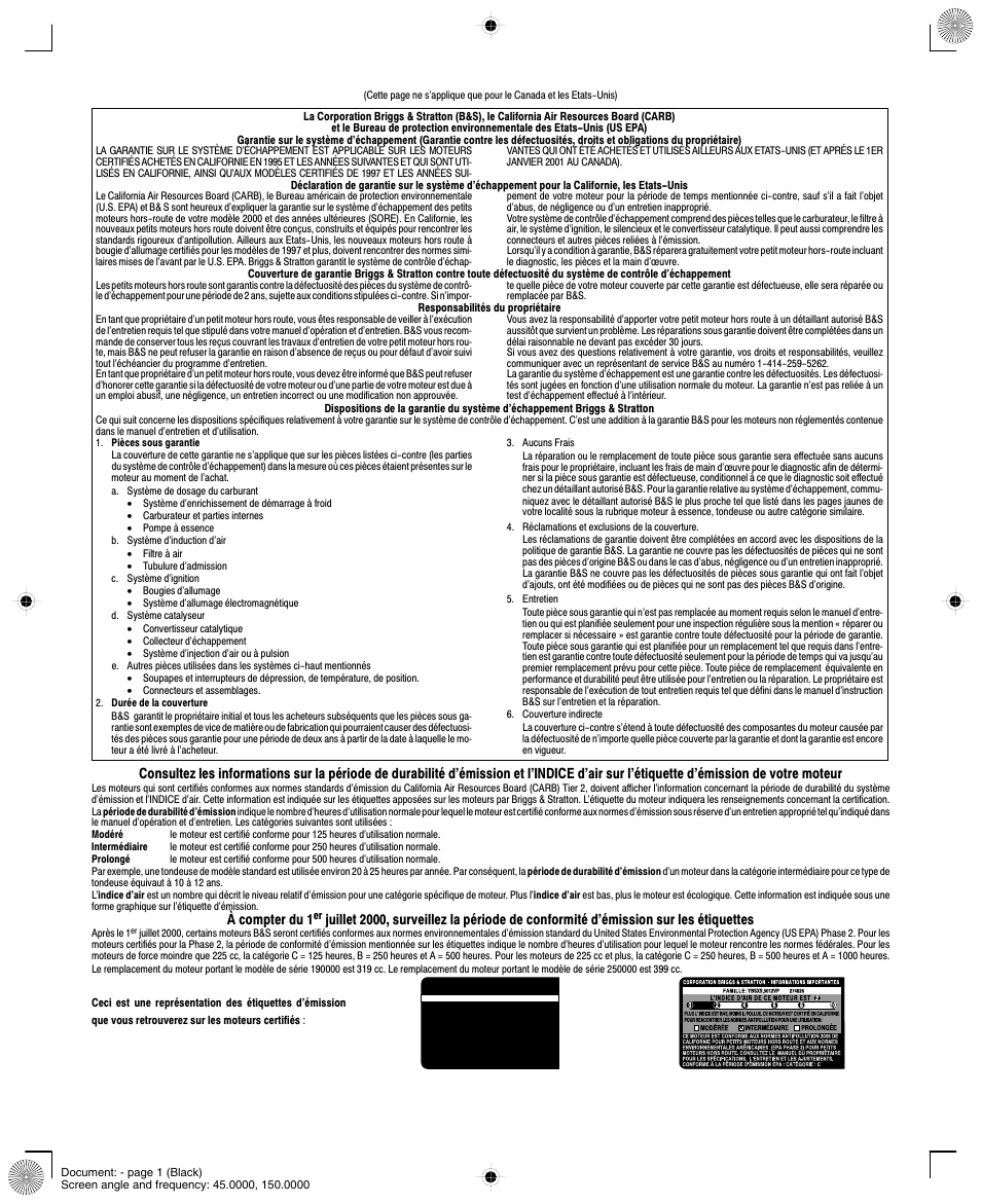 À compter du 1 | Briggs & Stratton 190000 User Manual | Page 19 / 20