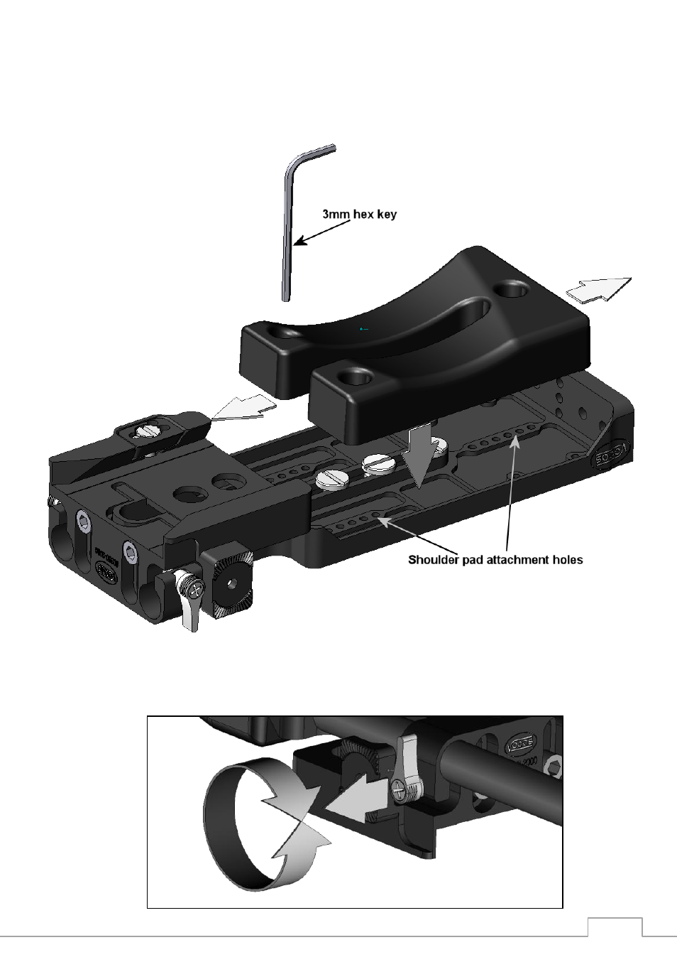 Adjusting the shoulder pad of the base plate, Adjusting the rail locks | Vocas USBP User Manual | Page 7 / 12