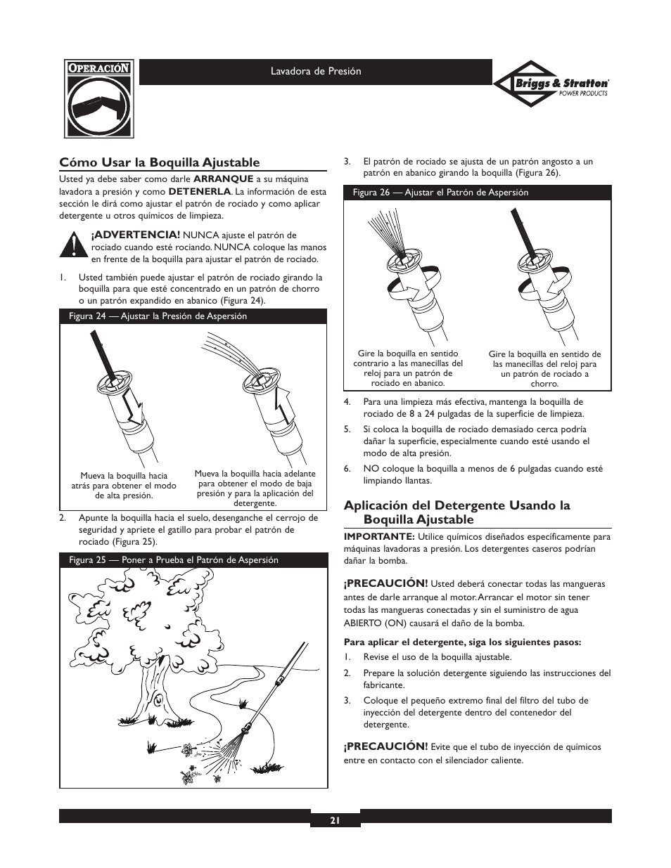 Cómo usar la boquilla ajustable | Briggs & Stratton Elite Series 01804 User Manual | Page 21 / 28