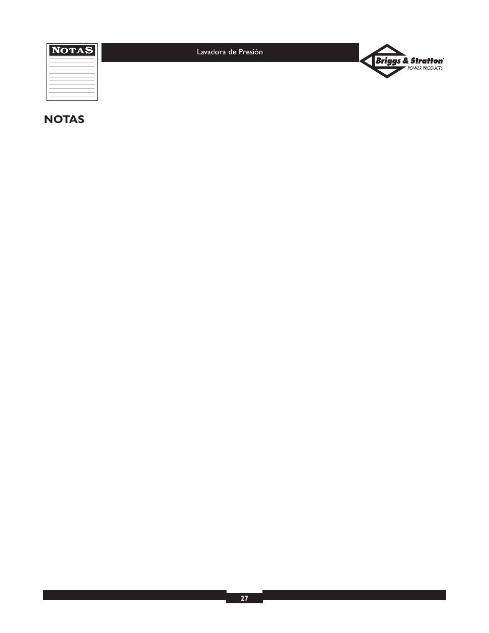 Notas | Briggs & Stratton Elite Series 01804 User Manual | Page 27 / 28