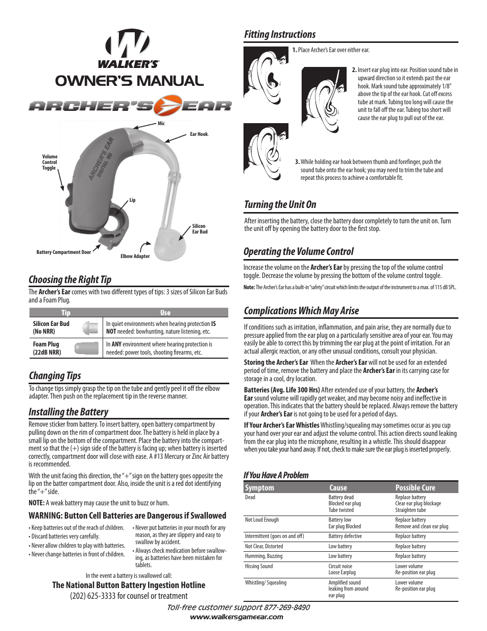 Walker's Game Ear Archer's Ear User Manual | 2 pages