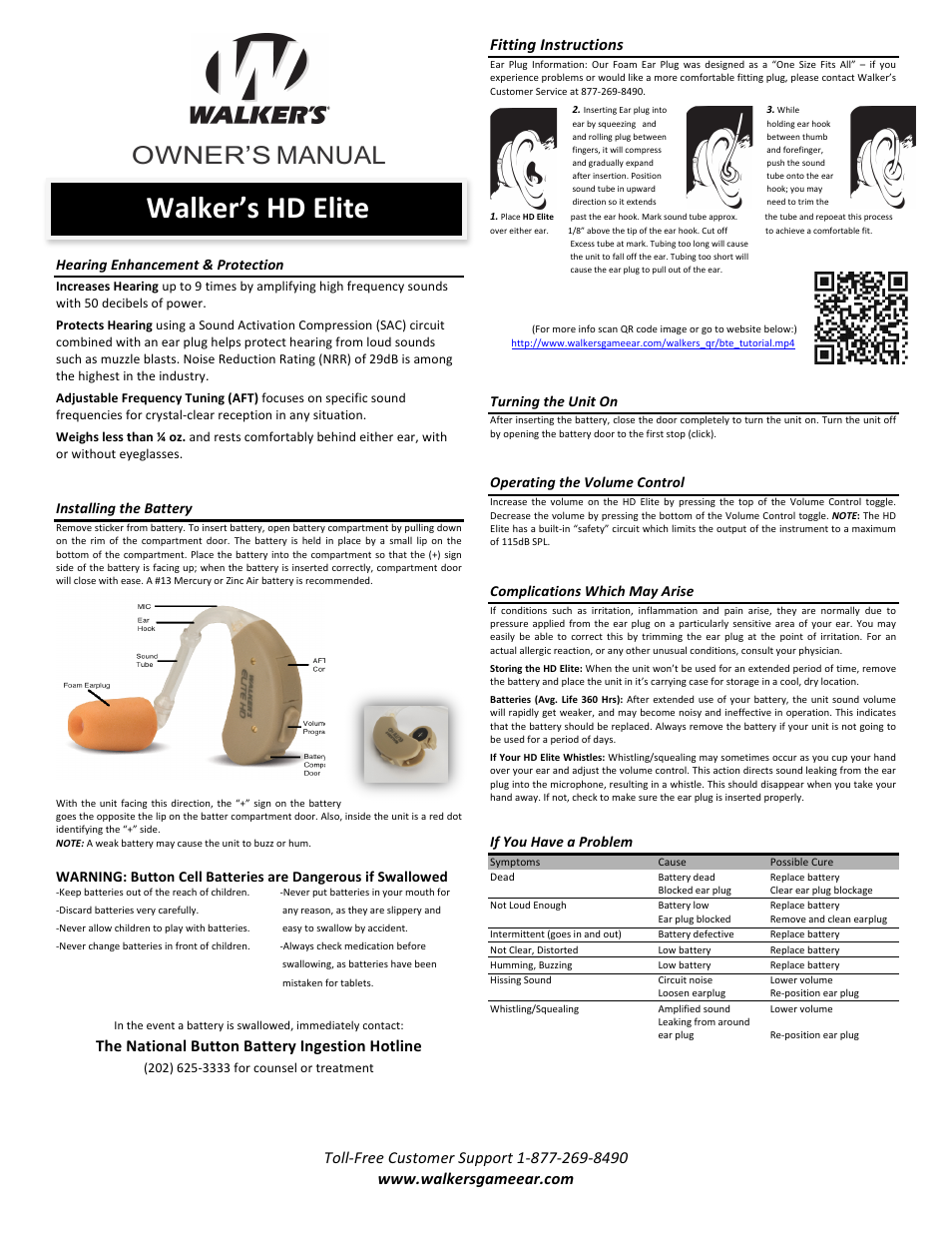 Walker's Game Ear Digital HD Elite User Manual | 2 pages