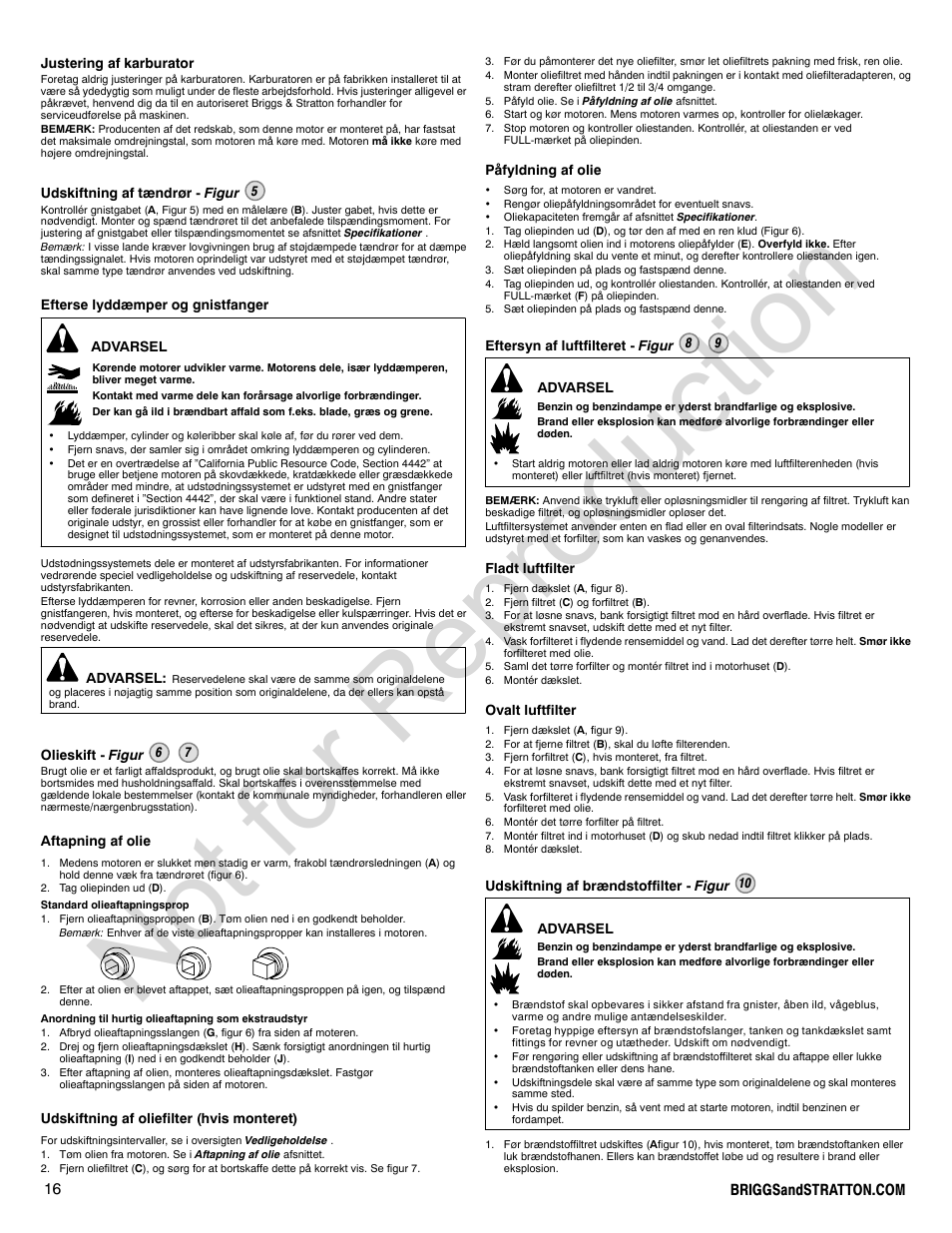 Not for reproduction | Briggs & Stratton 440000 User Manual | Page 16 / 92