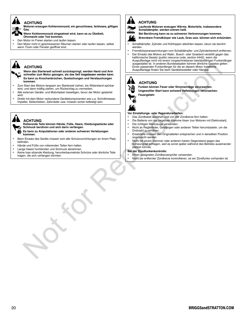 Not for reproduction | Briggs & Stratton 440000 User Manual | Page 20 / 92