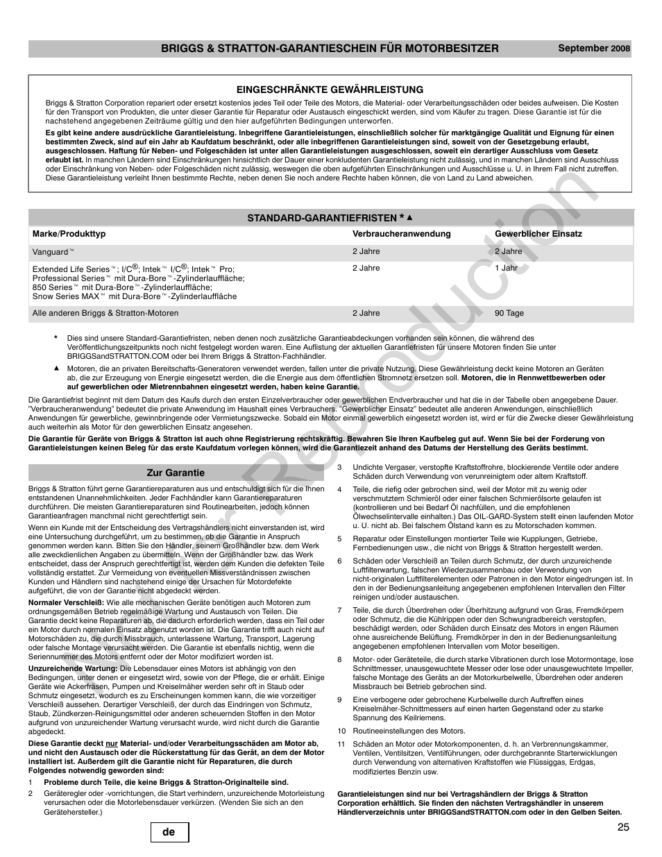 Not for reproduction | Briggs & Stratton 440000 User Manual | Page 25 / 92