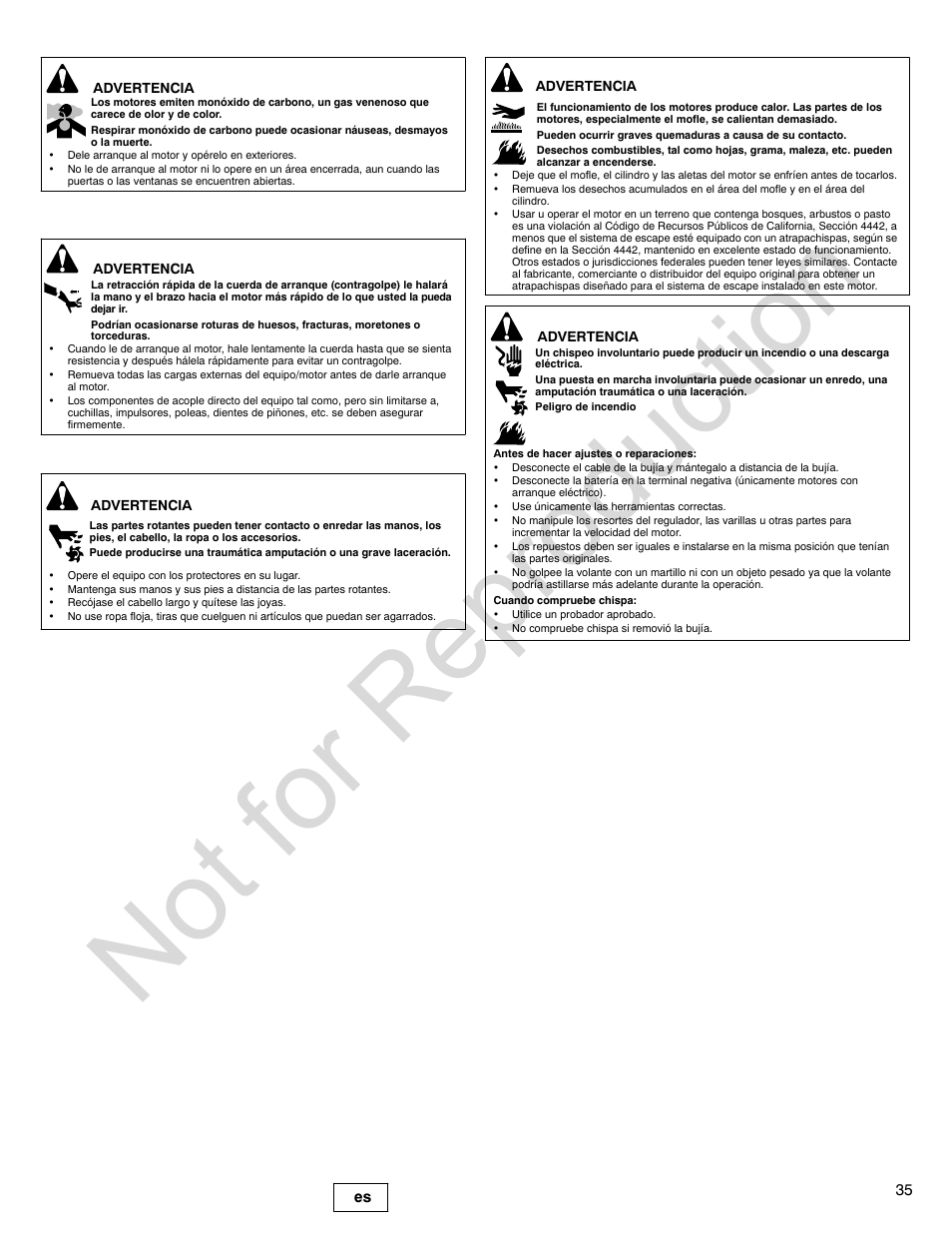 Not for reproduction | Briggs & Stratton 440000 User Manual | Page 35 / 92