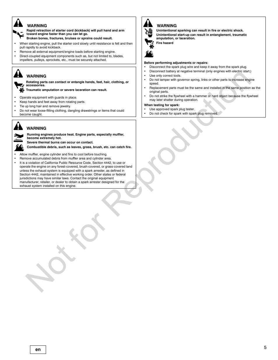 Not for reproduction | Briggs & Stratton 440000 User Manual | Page 5 / 92