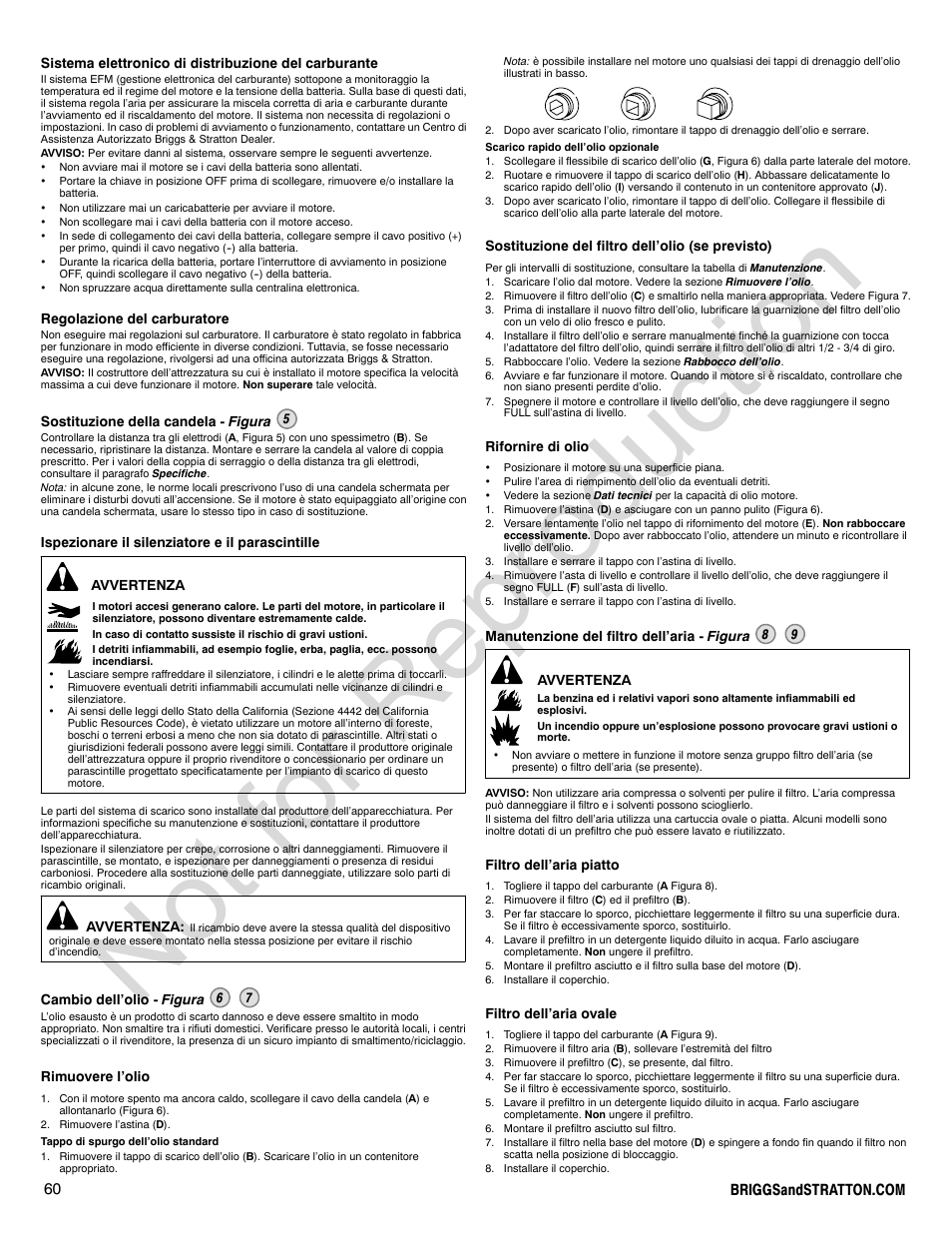 Not for reproduction | Briggs & Stratton 440000 User Manual | Page 60 / 92