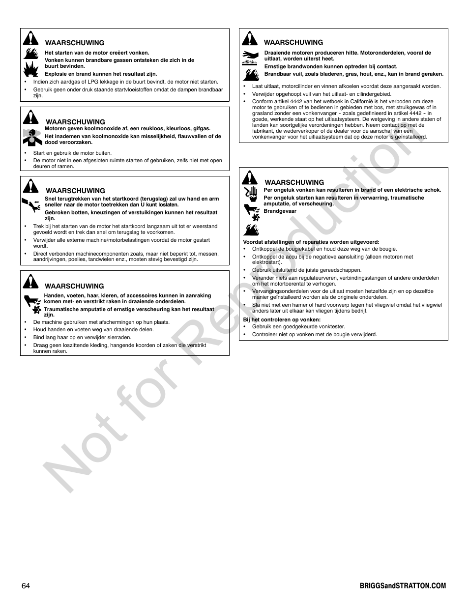 Not for reproduction | Briggs & Stratton 440000 User Manual | Page 64 / 92