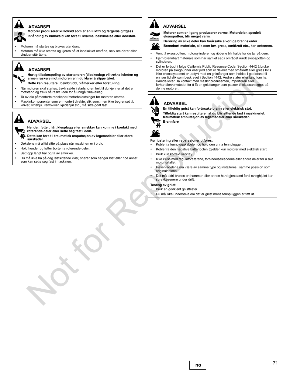 Not for reproduction | Briggs & Stratton 440000 User Manual | Page 71 / 92