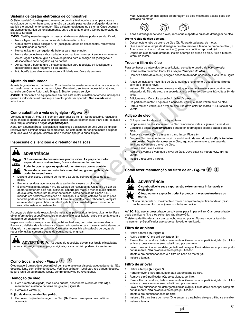 Not for reproduction, 81 pt | Briggs & Stratton 440000 User Manual | Page 81 / 92