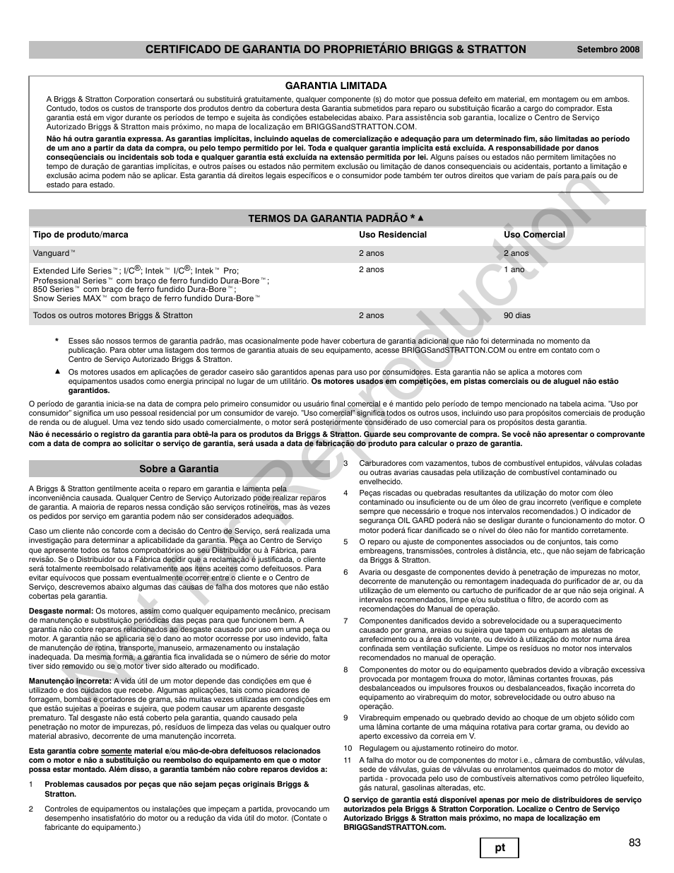 Not for reproduction | Briggs & Stratton 440000 User Manual | Page 83 / 92