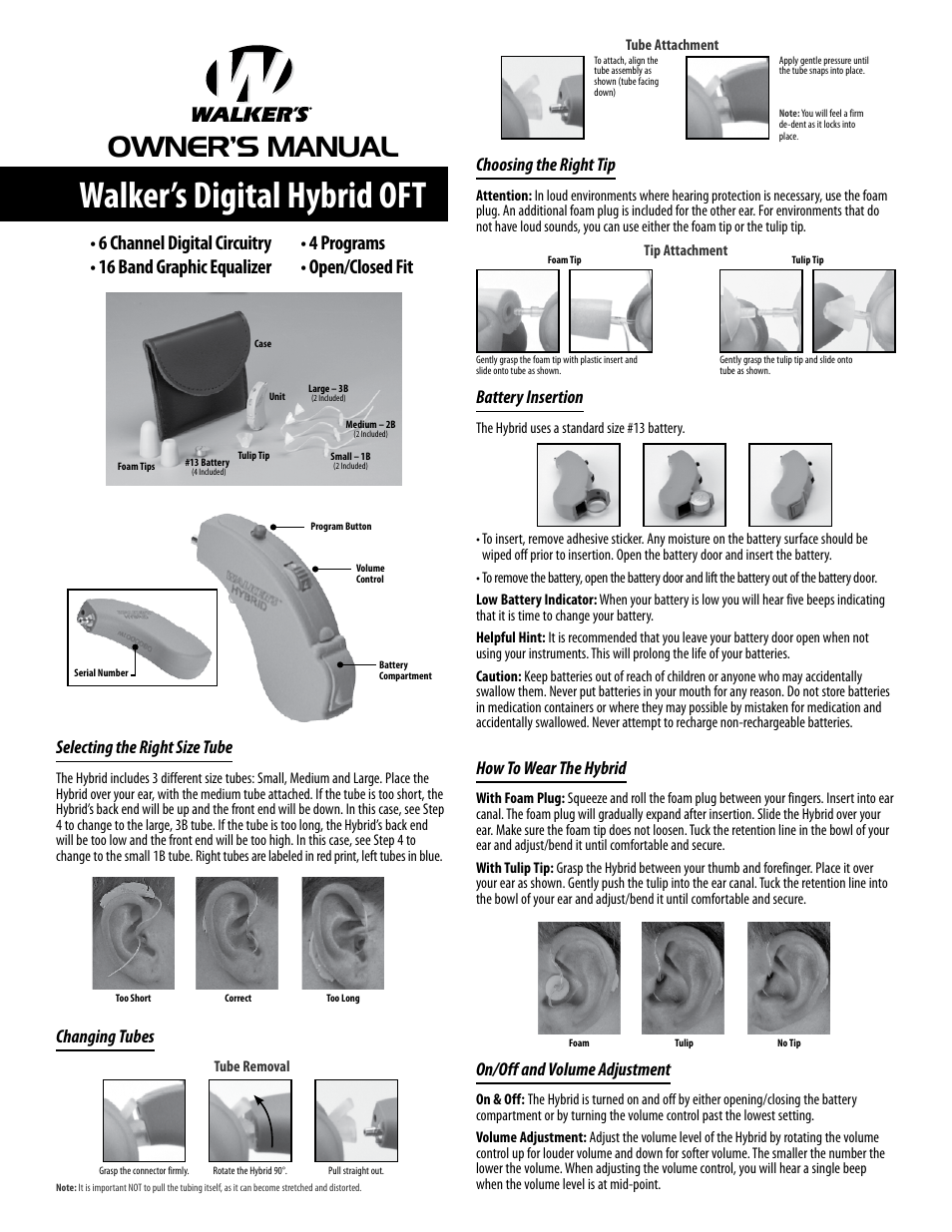 Walker's Game Ear Digital OFT User Manual | 2 pages