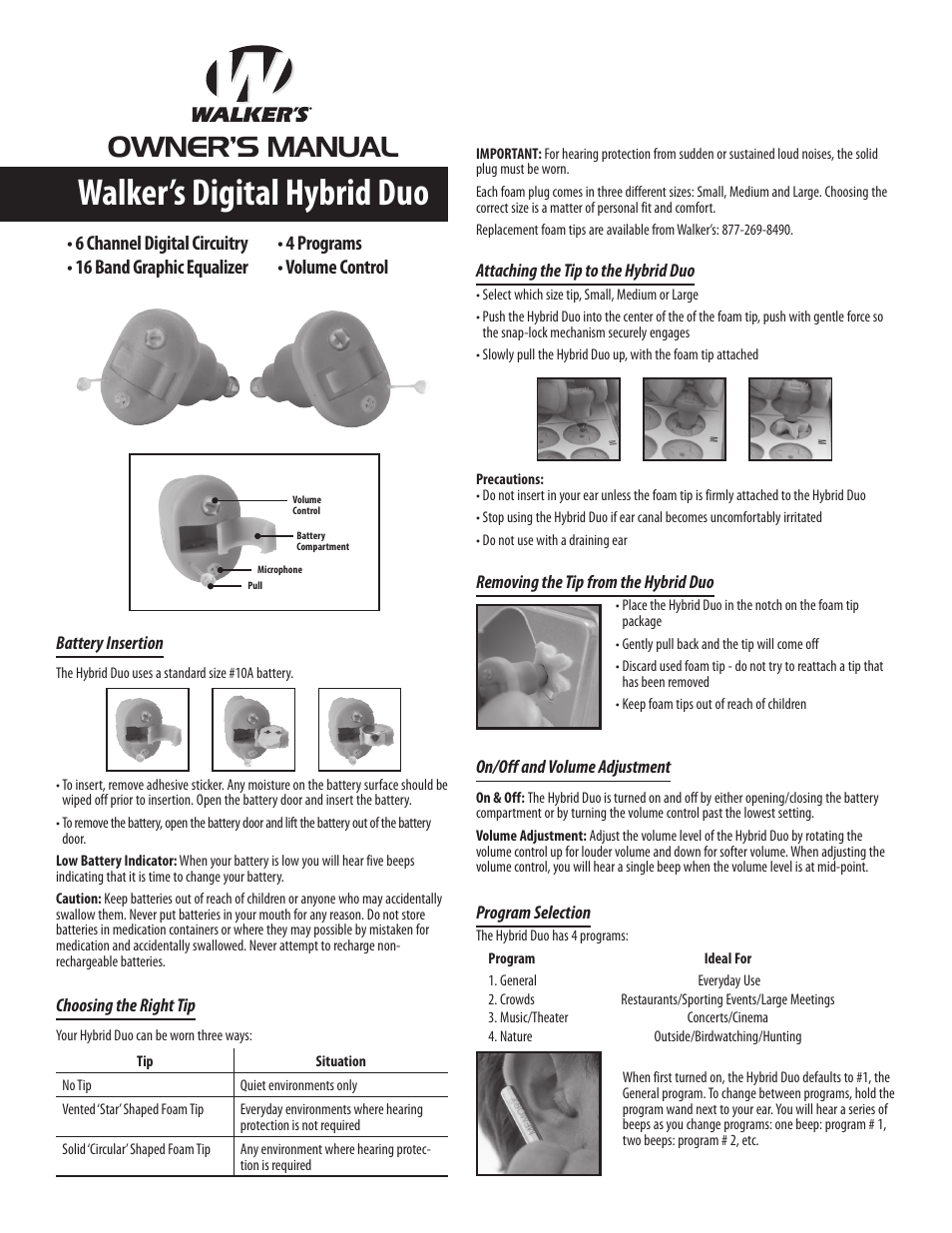 Walker's Game Ear Hybrid Duo User Manual | 2 pages