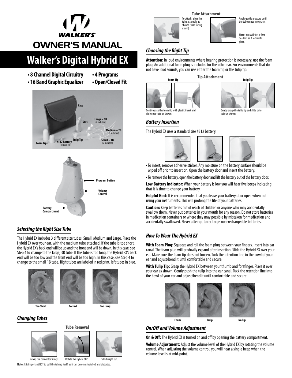 Walker's Game Ear Hybrid EX User Manual | 2 pages