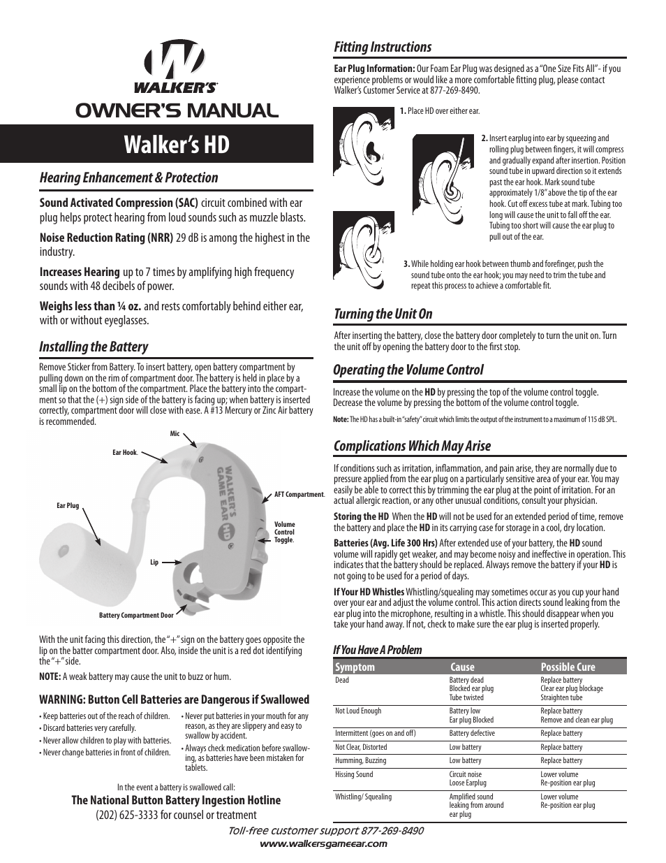 Walker's Game Ear Walker's HD User Manual | 2 pages