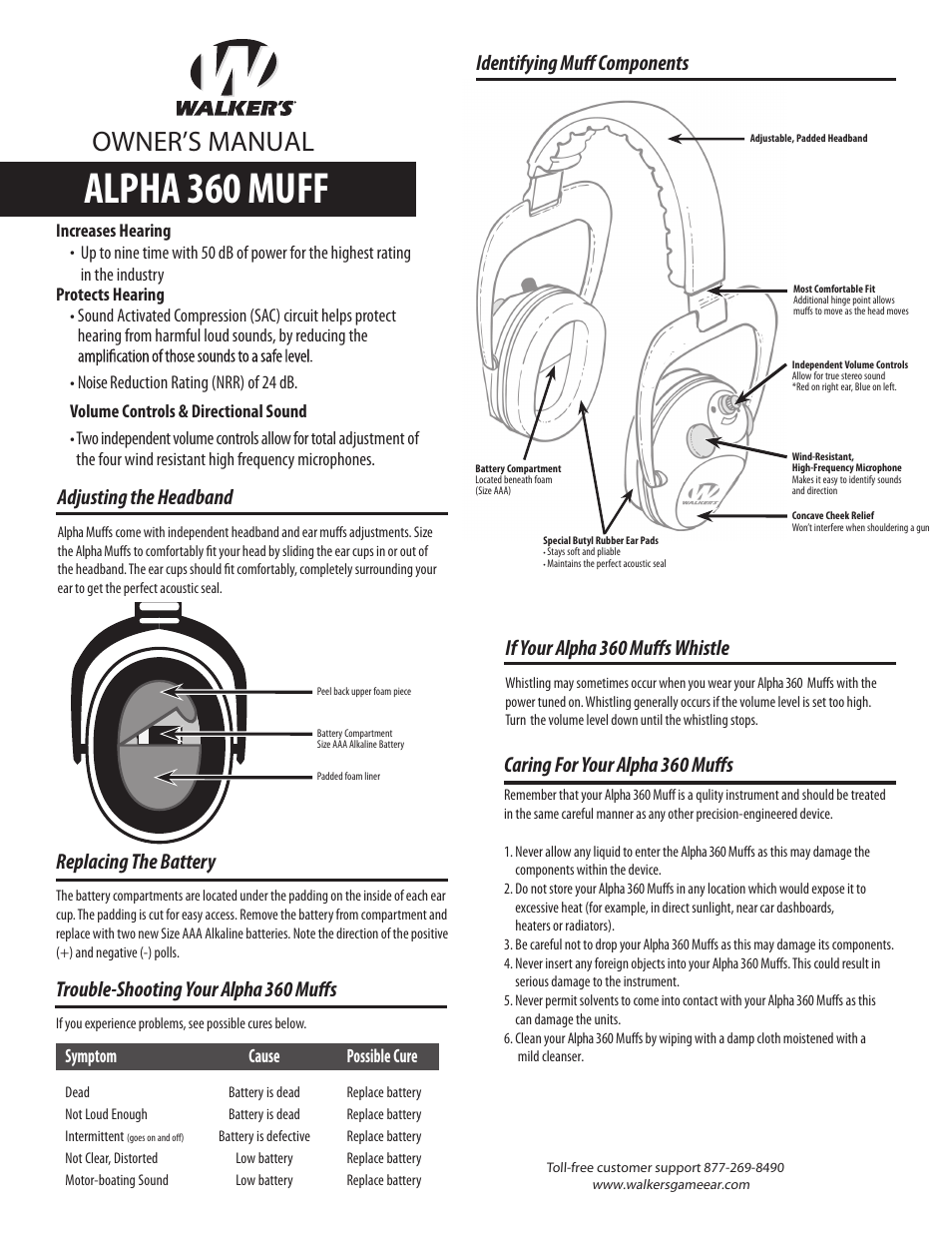 Walker's Game Ear Alpha Muffs 360 User Manual | 2 pages