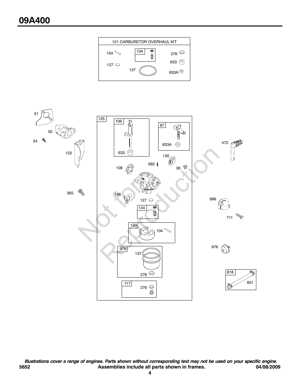 Not for reproduction | Briggs & Stratton 09A400 User Manual | Page 4 / 12