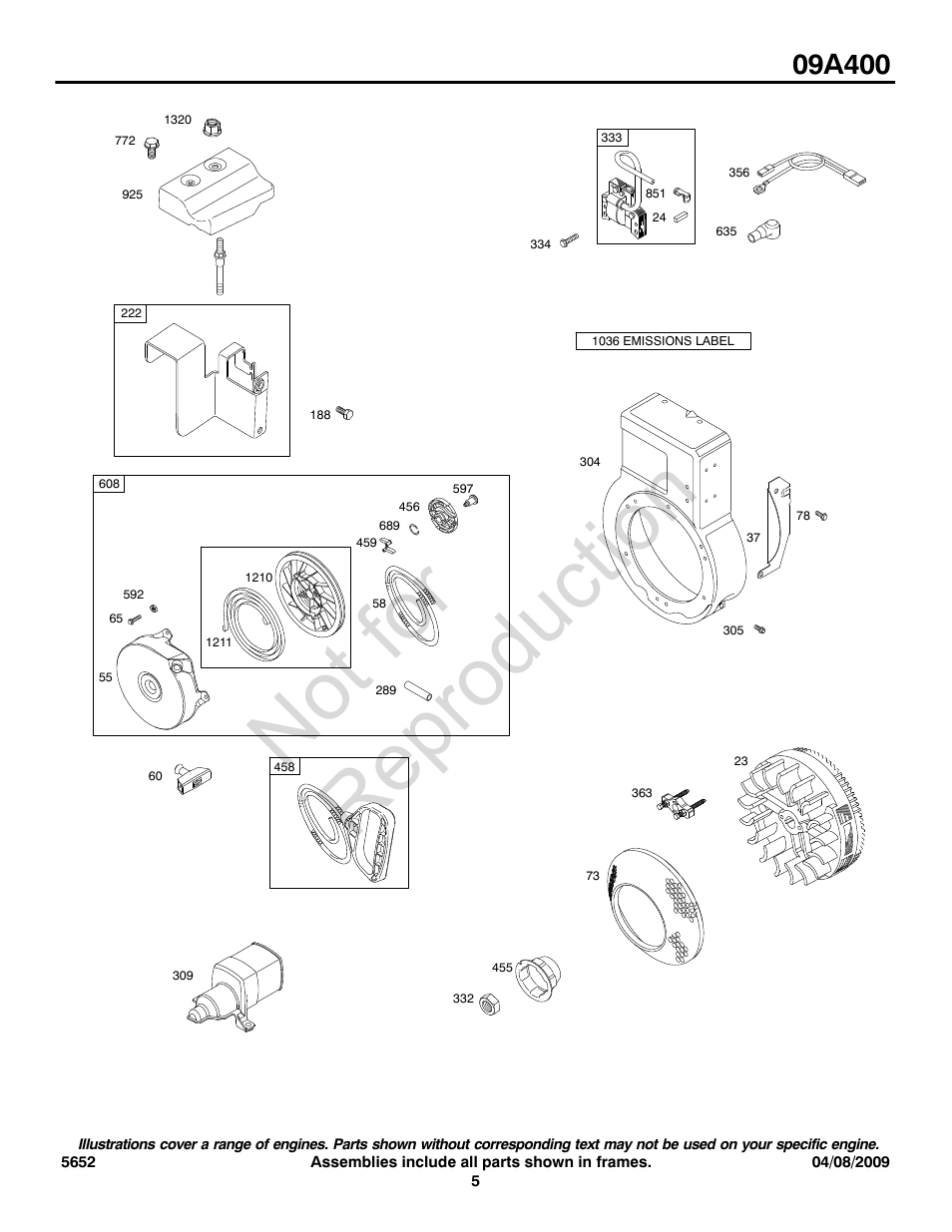 Not for reproduction | Briggs & Stratton 09A400 User Manual | Page 5 / 12