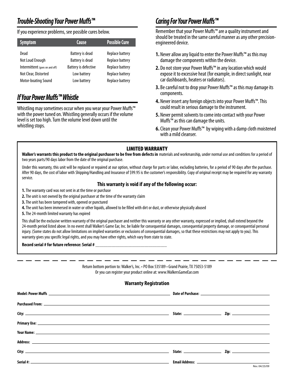 If your power muffs™ whistle | Walker's Game Ear Power Muffs User Manual | Page 2 / 2