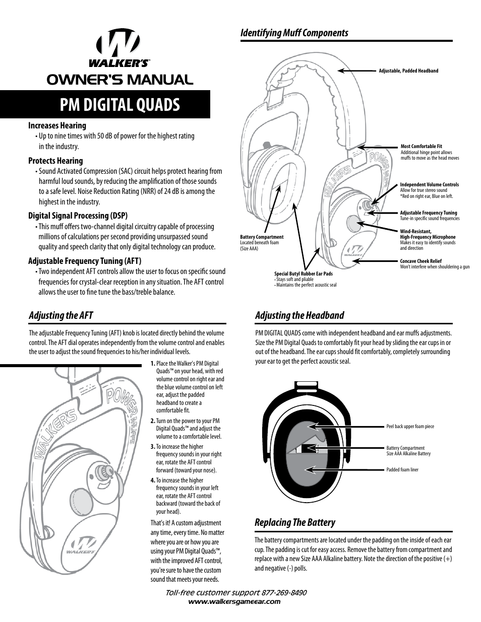 Walker's Game Ear Power Muffs Digital Quads User Manual | 2 pages