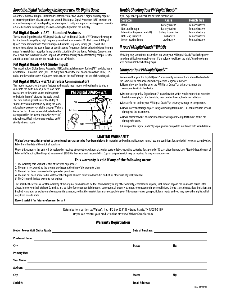 If your pm digital quads™ whistle | Walker's Game Ear Power Muffs Digital Quads User Manual | Page 2 / 2