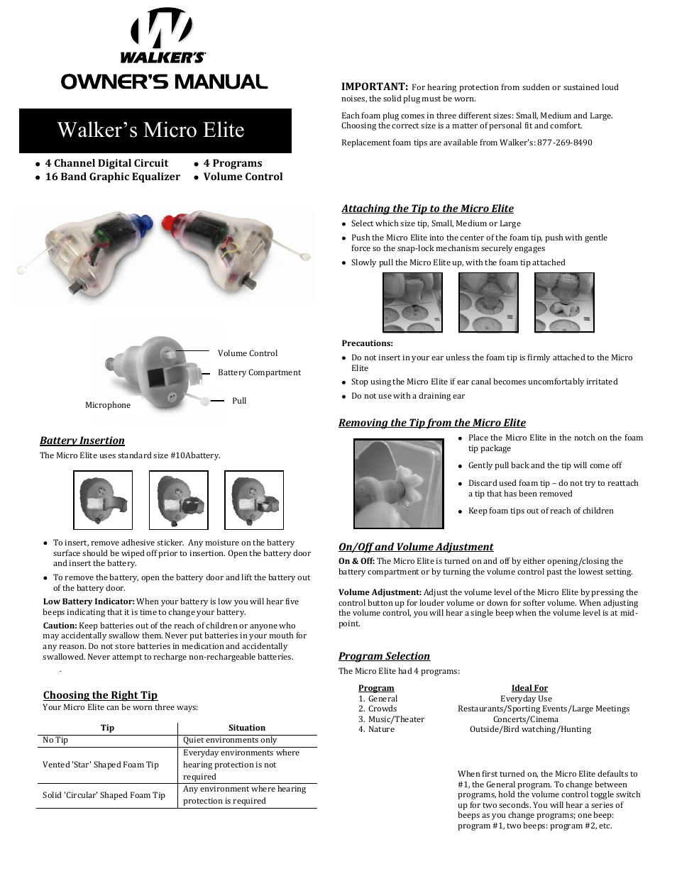 Walker's Game Ear Micro Elite - Clear (WGE-MICE2CLR) User Manual | 2 pages