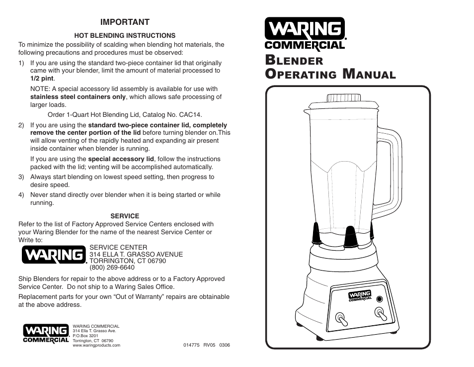 Waring 7015N User Manual | 2 pages