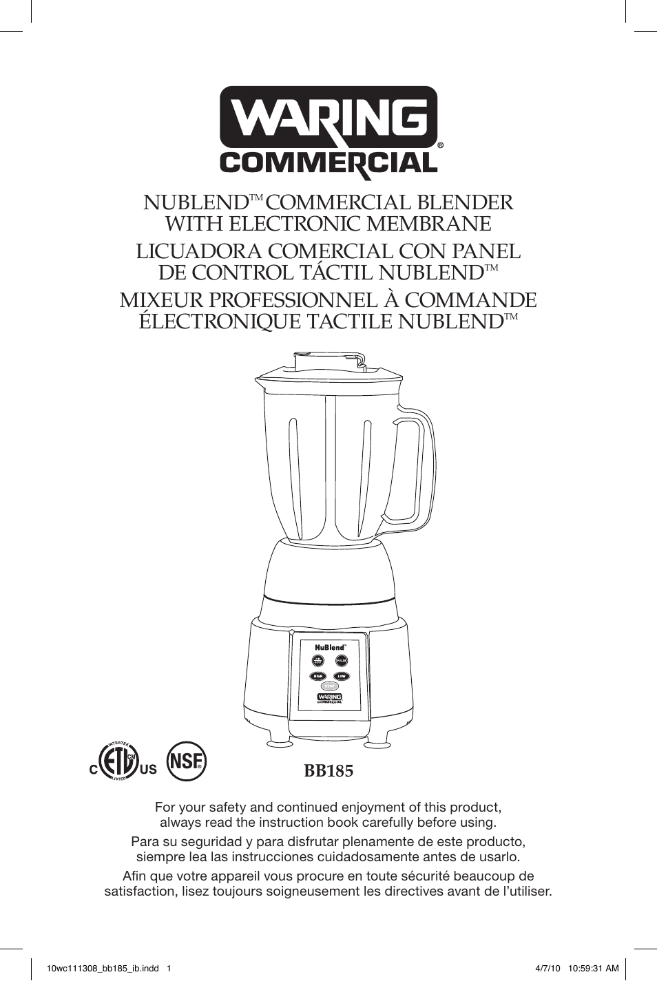 Waring BB185 User Manual | 20 pages