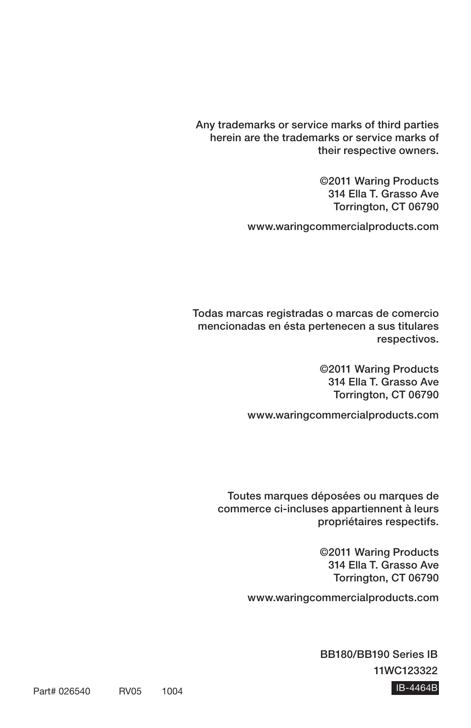 Waring BB190S User Manual | Page 11 / 11
