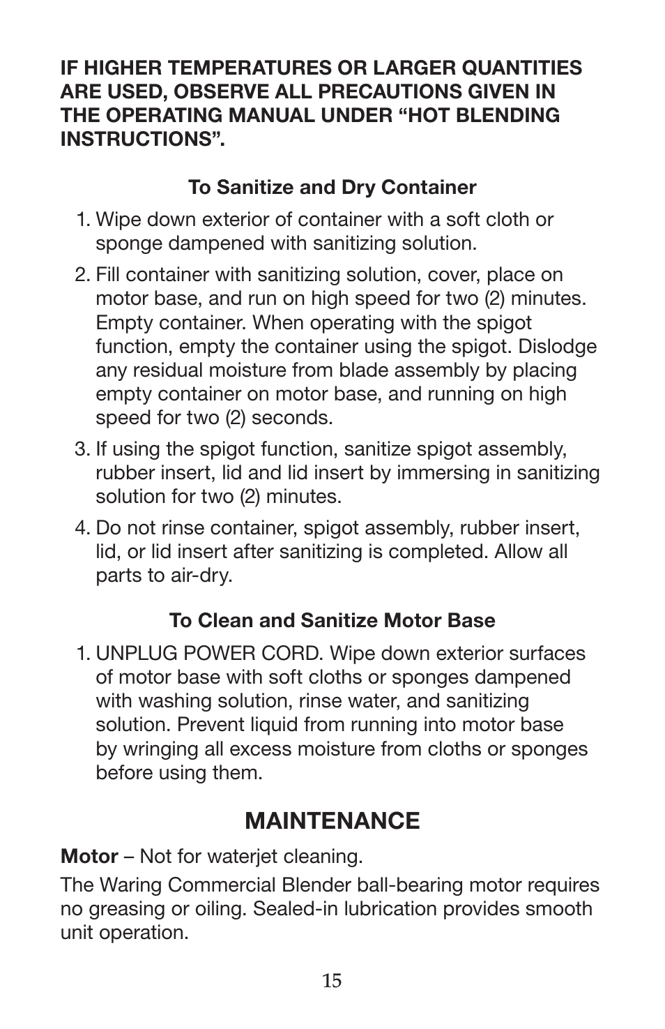 Maintenance | Waring CB15VSF User Manual | Page 15 / 50