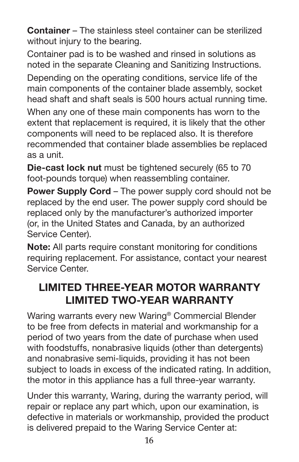 Waring CB15VSF User Manual | Page 16 / 50