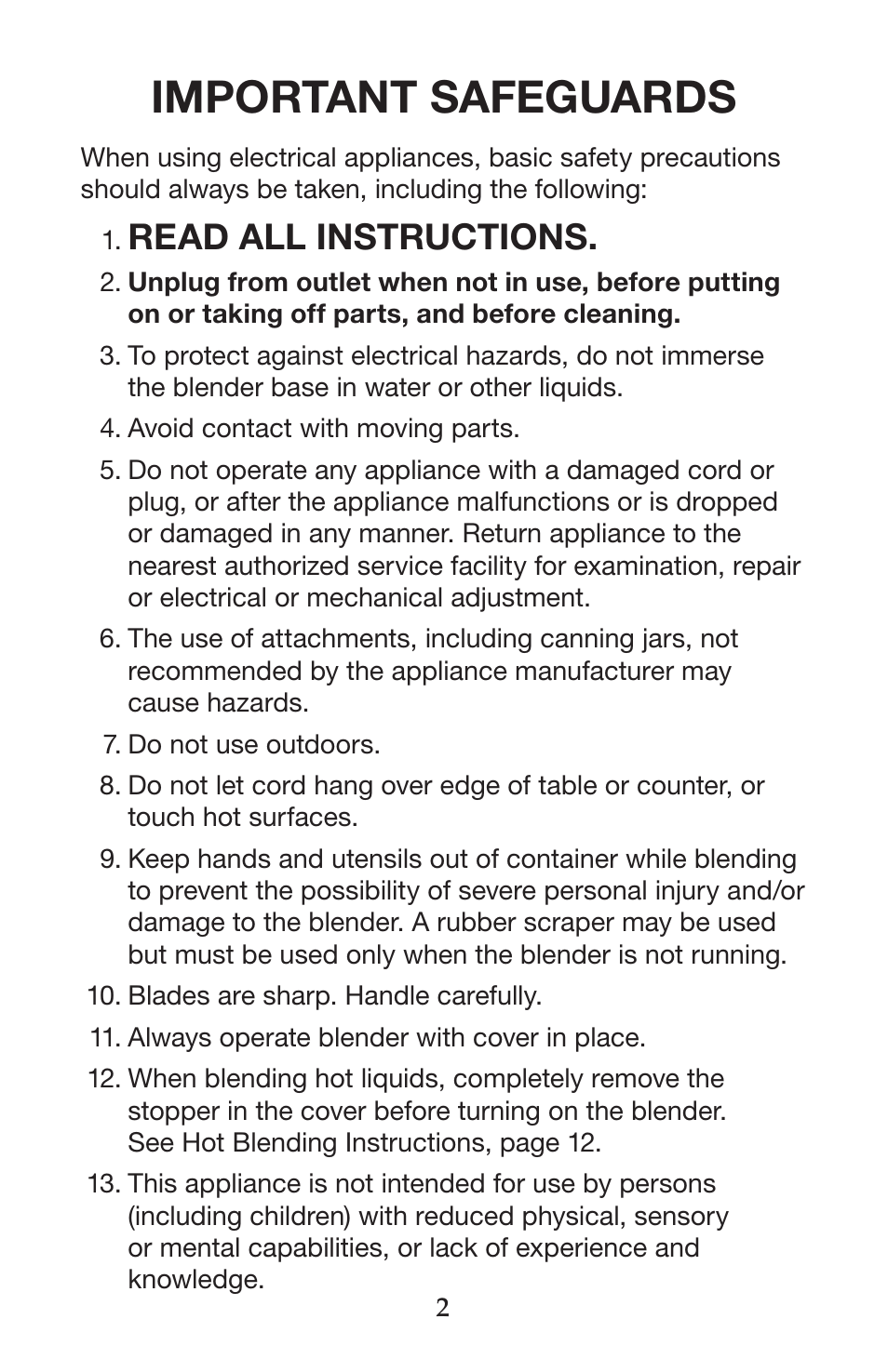 Important safeguards, Read all instructions | Waring CB15VSF User Manual | Page 2 / 50