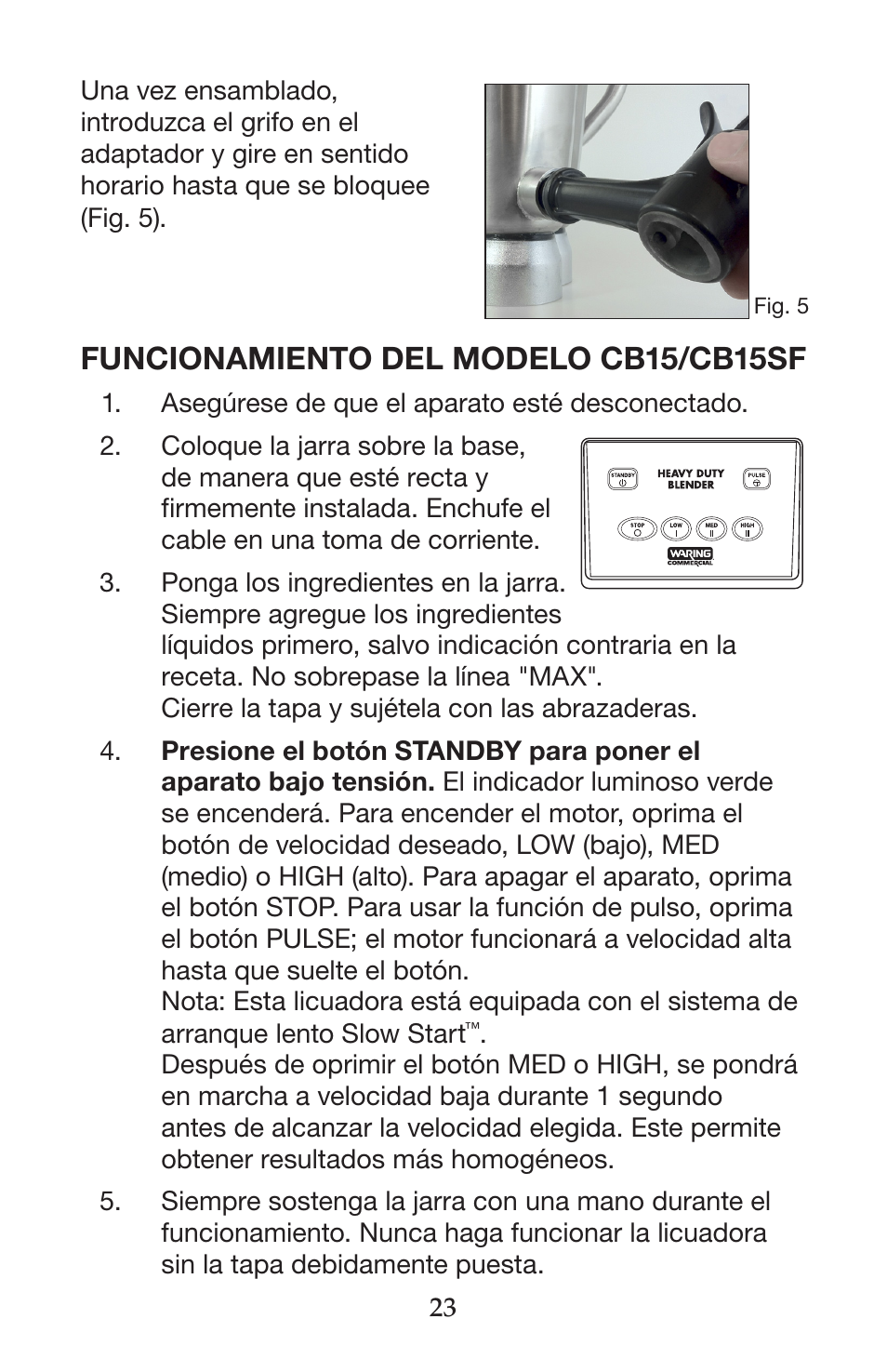 Funcionamiento del modelo cb15/cb15sf | Waring CB15VSF User Manual | Page 23 / 50
