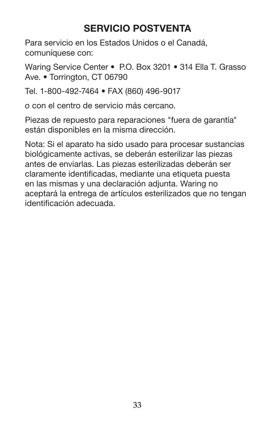 Waring CB15VSF User Manual | Page 33 / 50