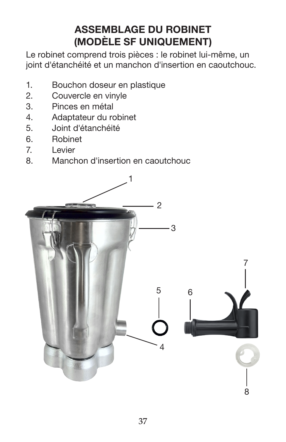 Assemblage du robinet (modèle sf uniquement) | Waring CB15VSF User Manual | Page 37 / 50