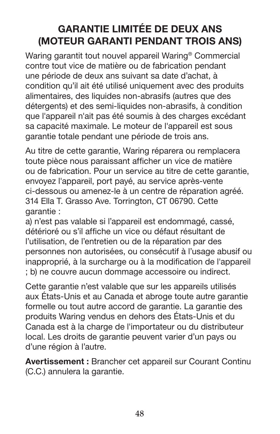 Waring CB15VSF User Manual | Page 48 / 50