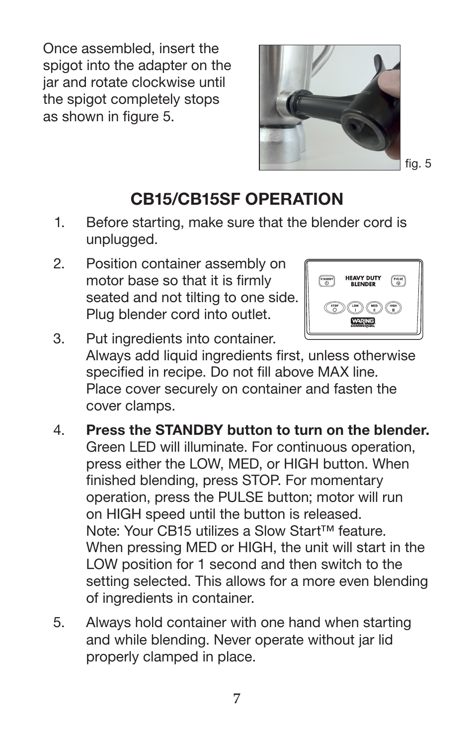 Cb15/cb15sf operation | Waring CB15VSF User Manual | Page 7 / 50