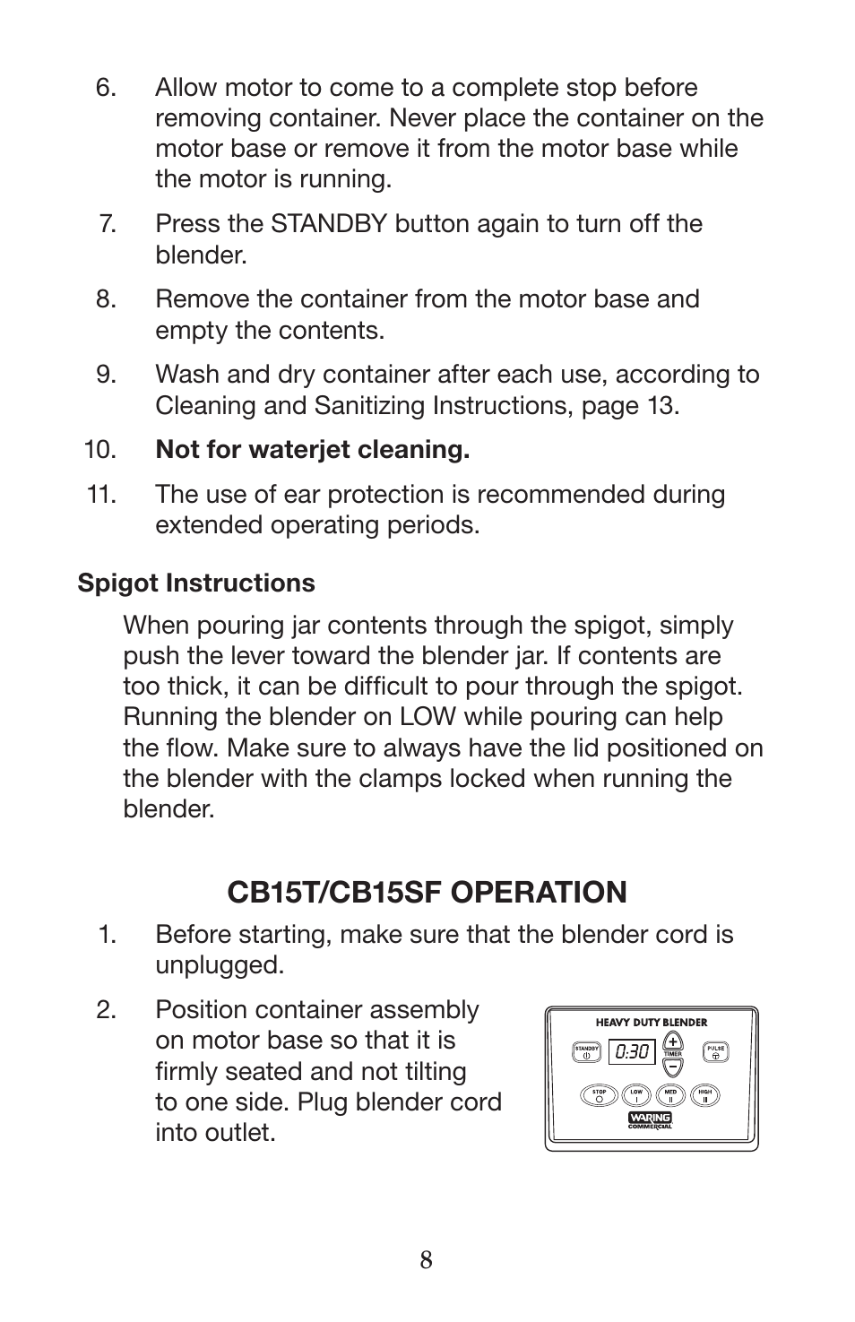 Cb15t/cb15sf operation | Waring CB15VSF User Manual | Page 8 / 50