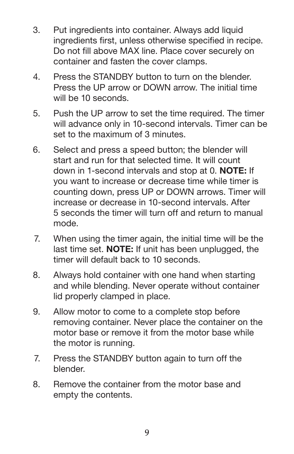 Waring CB15VSF User Manual | Page 9 / 50