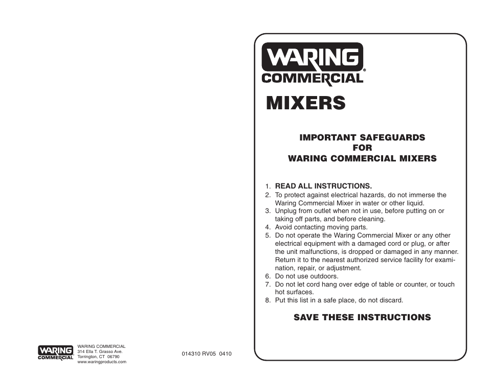 Waring DMC180DCA User Manual | 2 pages