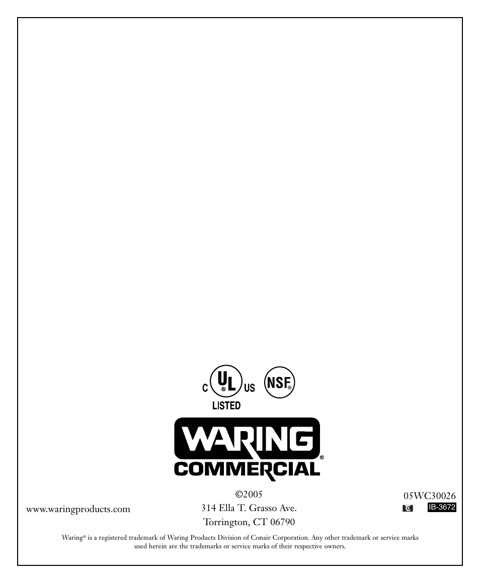 Waring FP25C User Manual | Page 15 / 15
