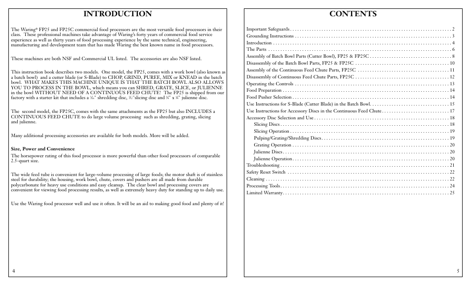 Waring FP25C User Manual | Page 3 / 15