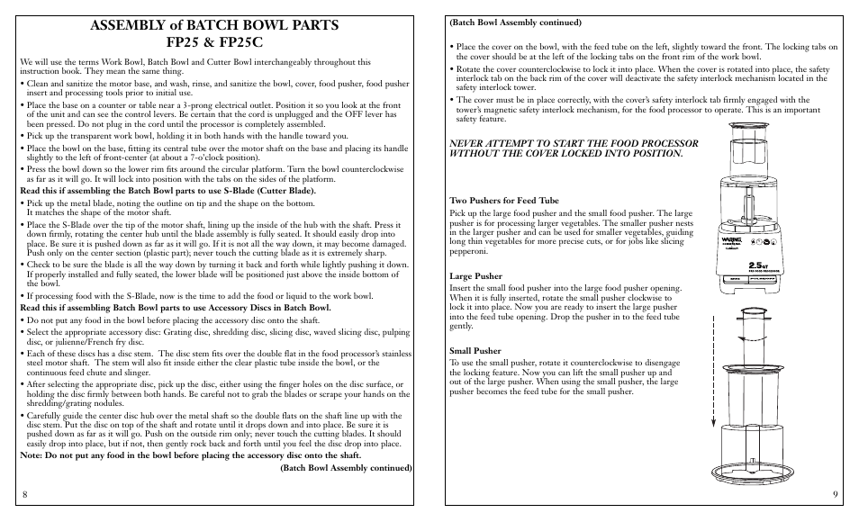 Assembly of batch bowl parts fp25 & fp25c | Waring FP25C User Manual | Page 5 / 15