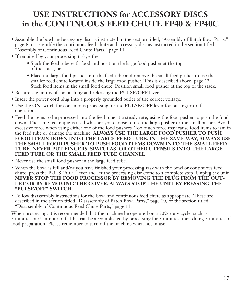 Waring FP40C User Manual | Page 17 / 28