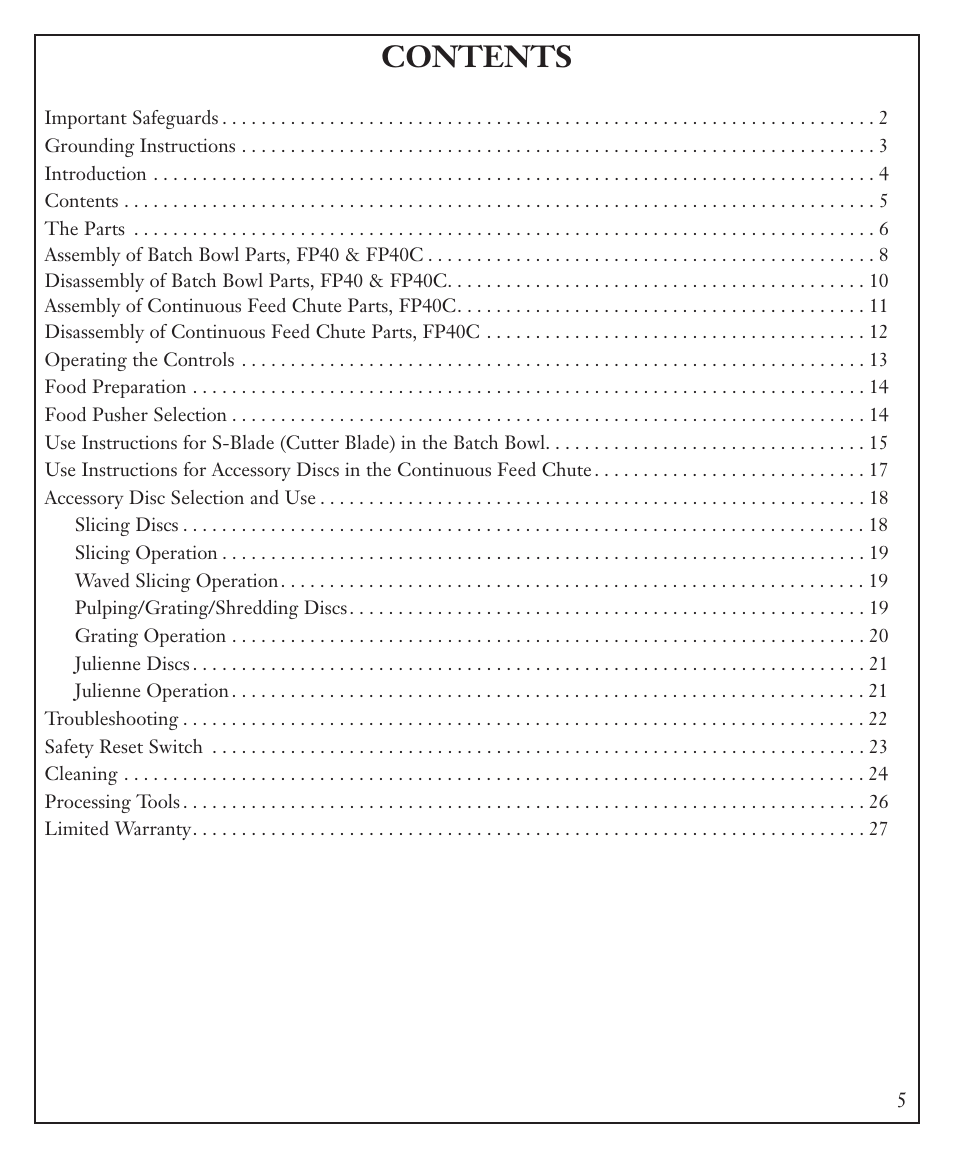 Waring FP40C User Manual | Page 5 / 28