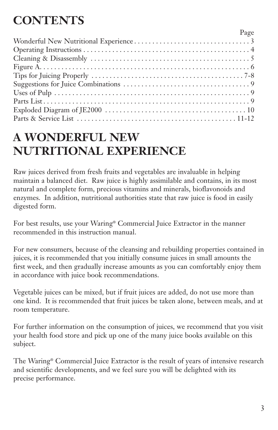 Waring JE2000 User Manual | Page 3 / 13
